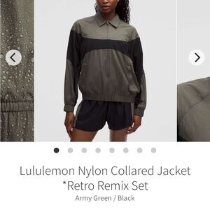 NWT Lululemon Nylon Collared Jacket *Retro Remix Set
Army Green / Black sizexs